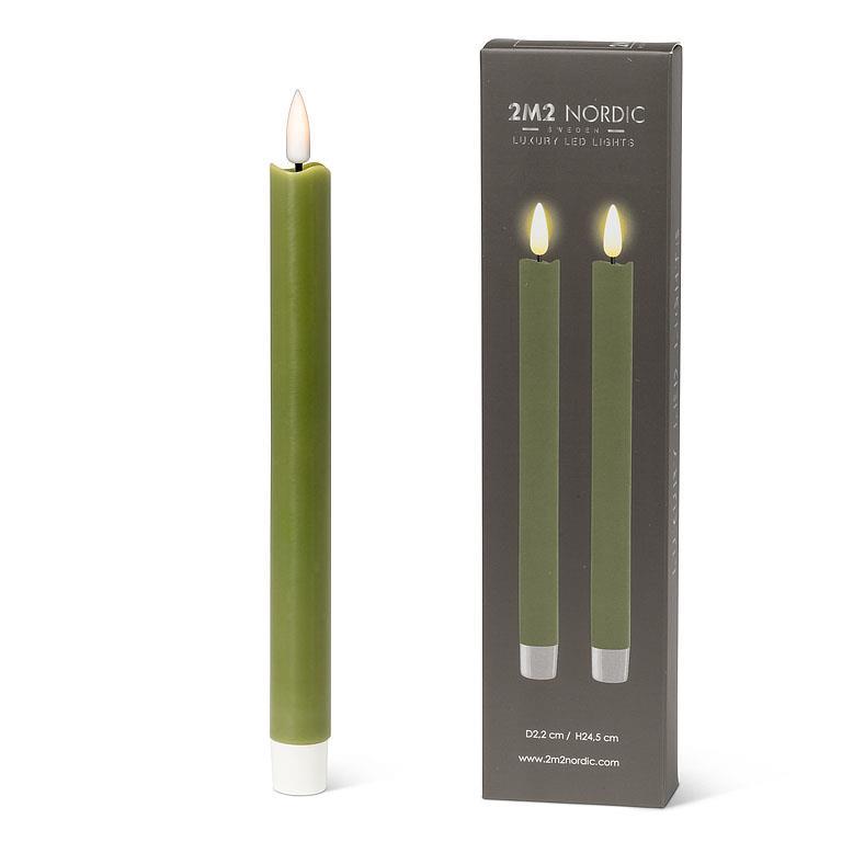 Green LED Taper Candles Set of 2