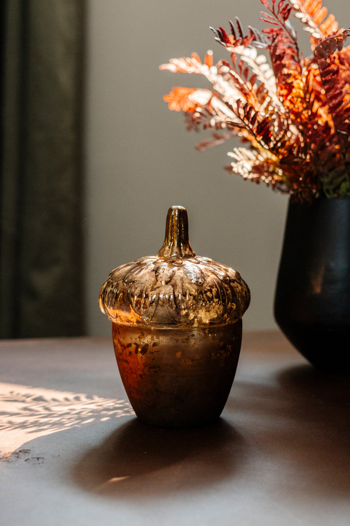 Gilded Prairie Glass Acorn Candle