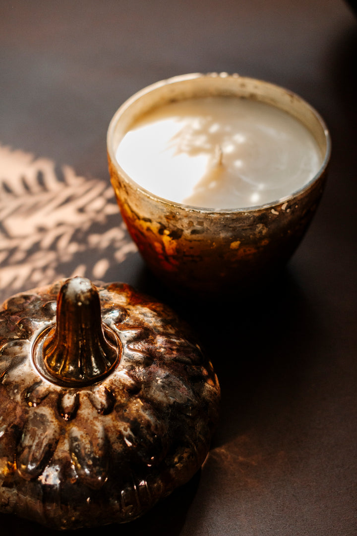 Gilded Prairie Glass Acorn Candle
