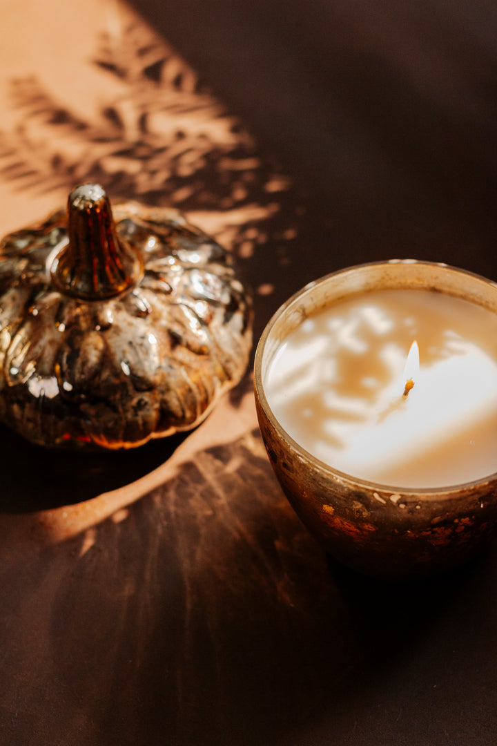 Gilded Prairie Glass Acorn Candle