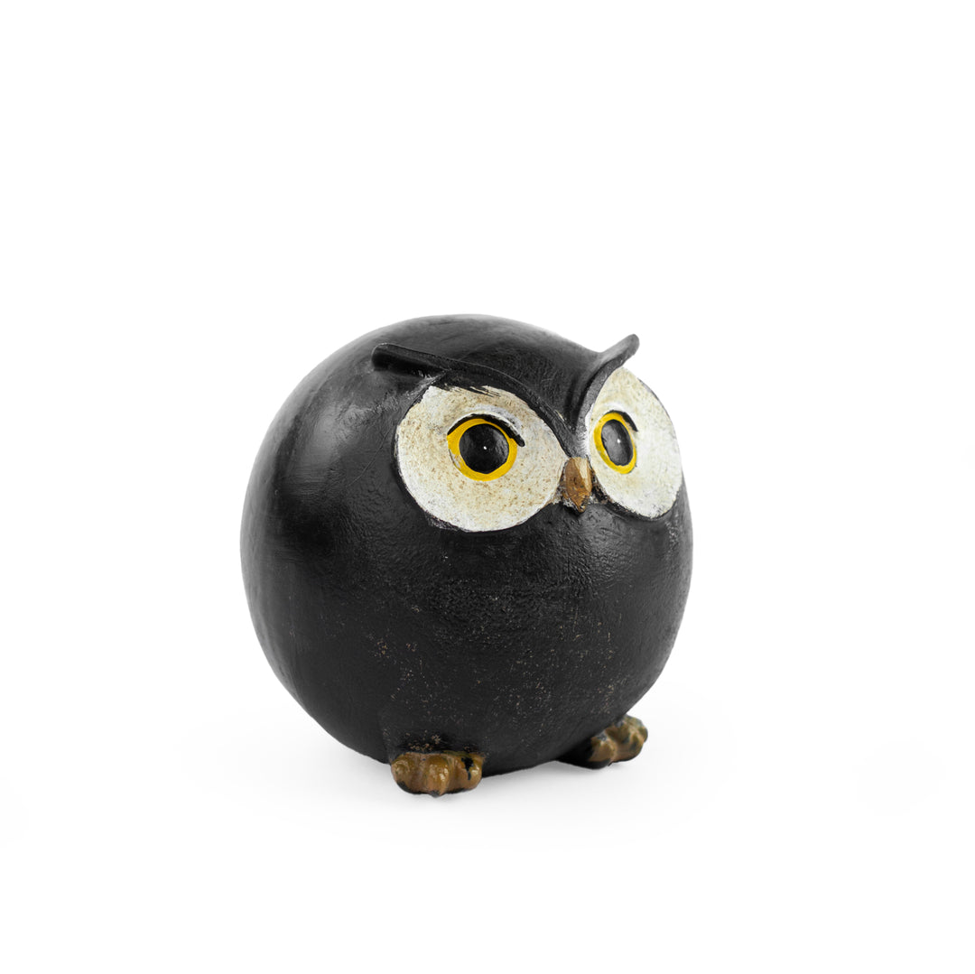 Wide-Eyed Black Resin Owl