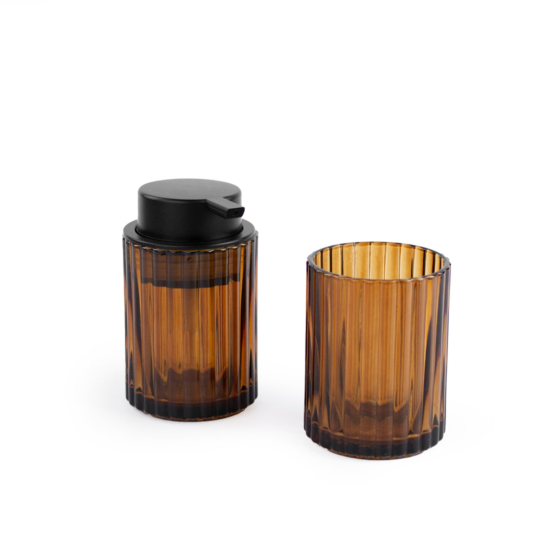 Amber Glass Soap Pump & Tumbler Set