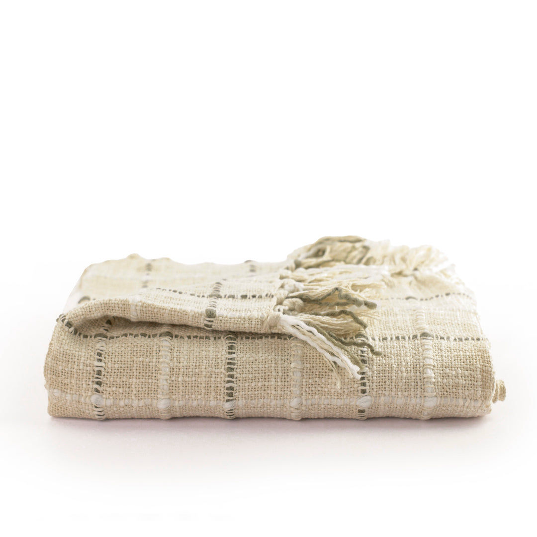 Ivory & Moss Loomed Check Fringe Throw