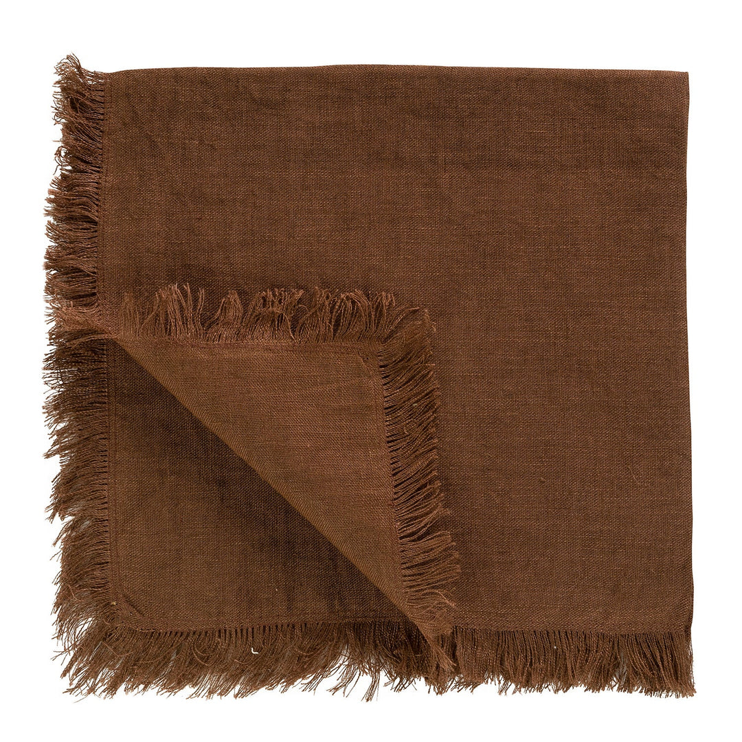 Brown Stonewashed Linen Fringe Napkins – Set of 4