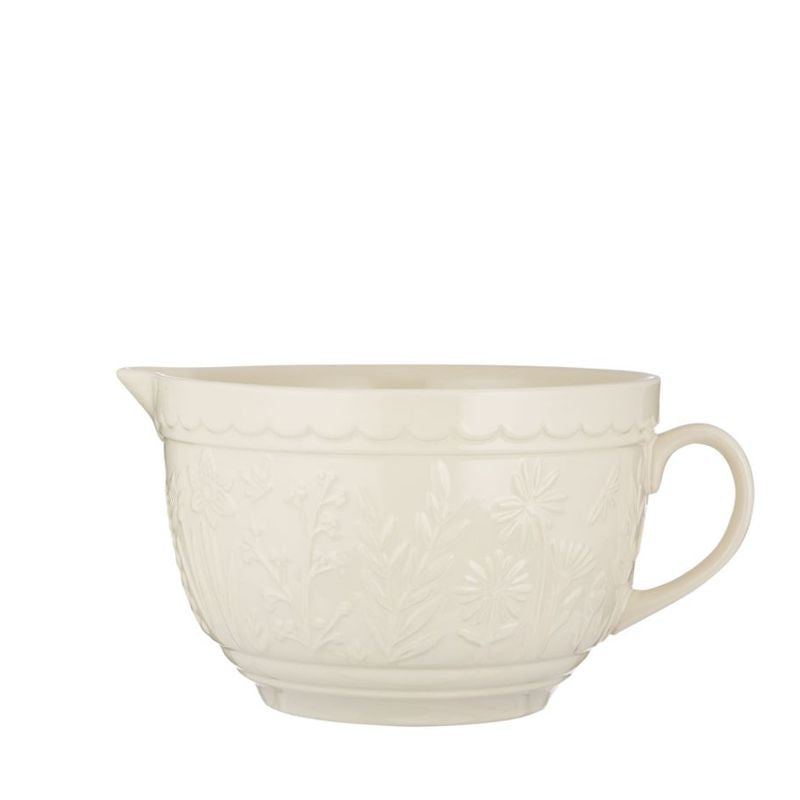 Cream Embossed Batter Bowl with Handle
