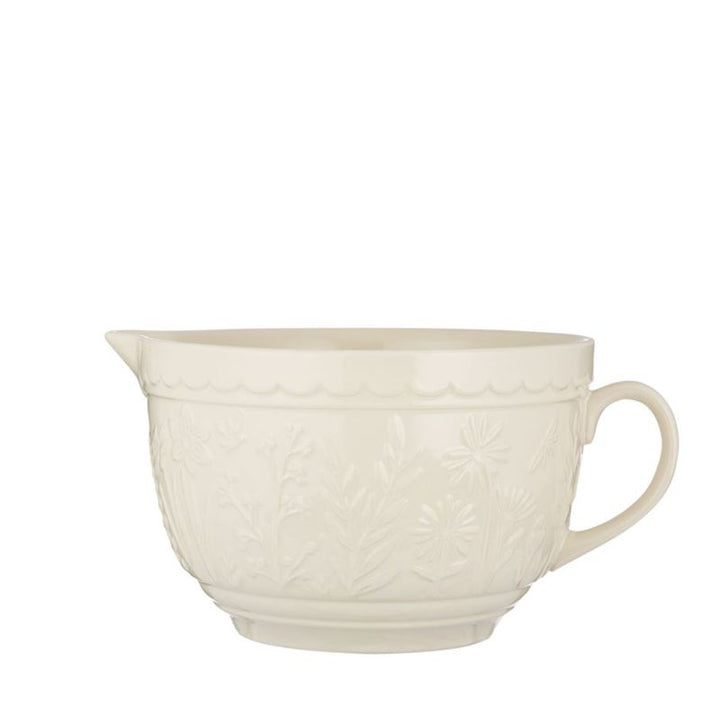 Cream Embossed Batter Bowl with Handle