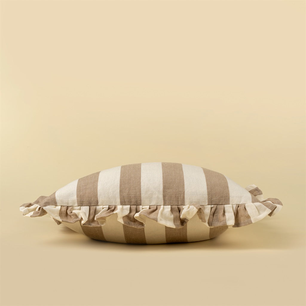 Beige Ruffle Stripe Cotton Linen Pillow