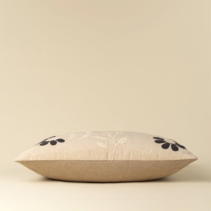 Charcoal Embroidered Petal Pillow