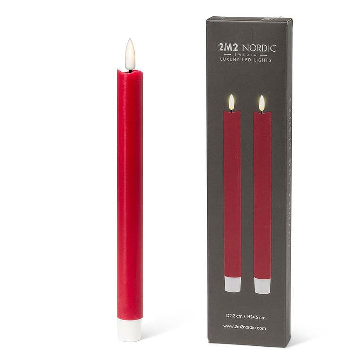 Red LED Taper Candles Set of 2