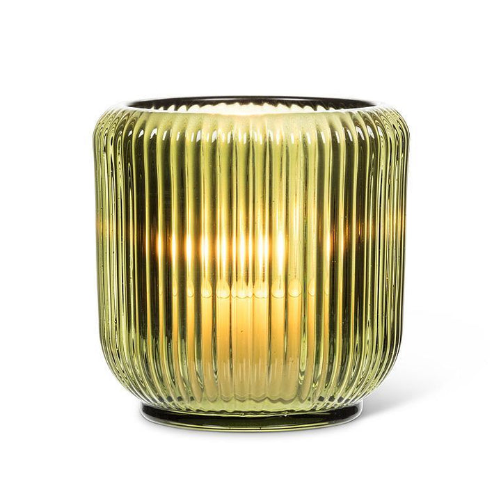 Olive Ribbed Glass Votive Holder