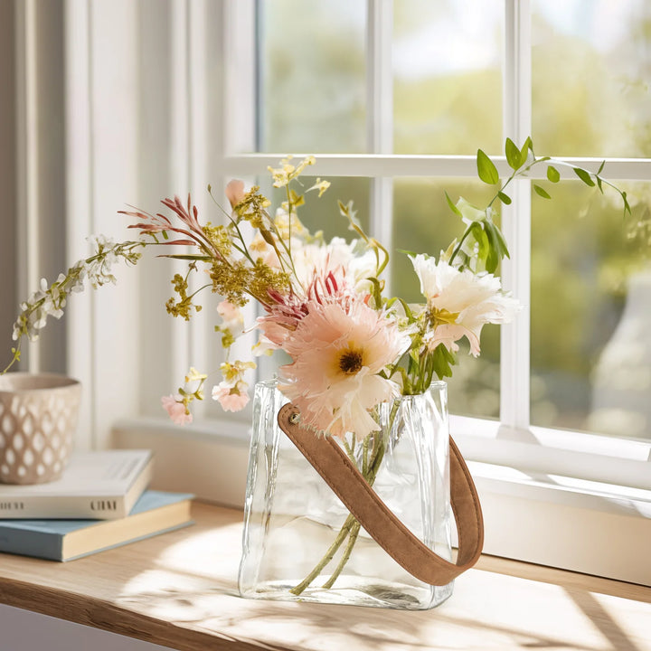 Arlo Glass Vase with Leather Handle