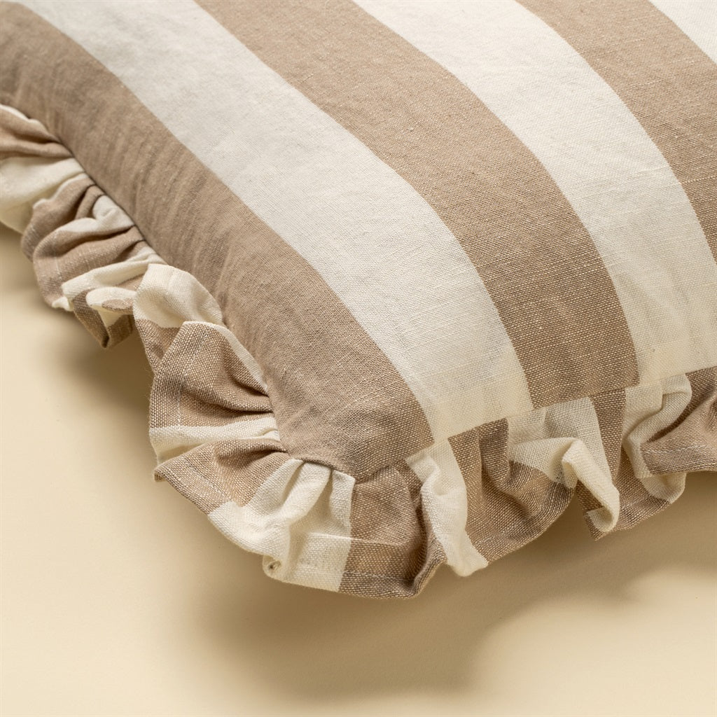 Beige Ruffle Stripe Cotton Linen Pillow