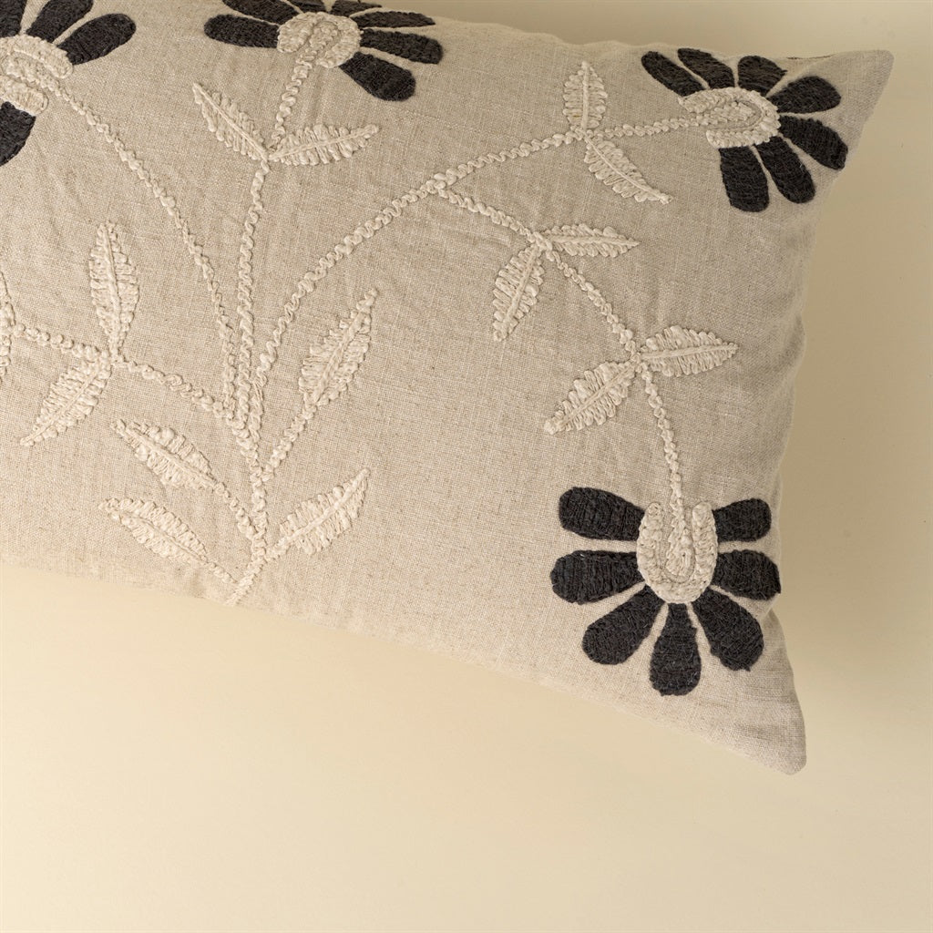 Charcoal Embroidered Petal Pillow