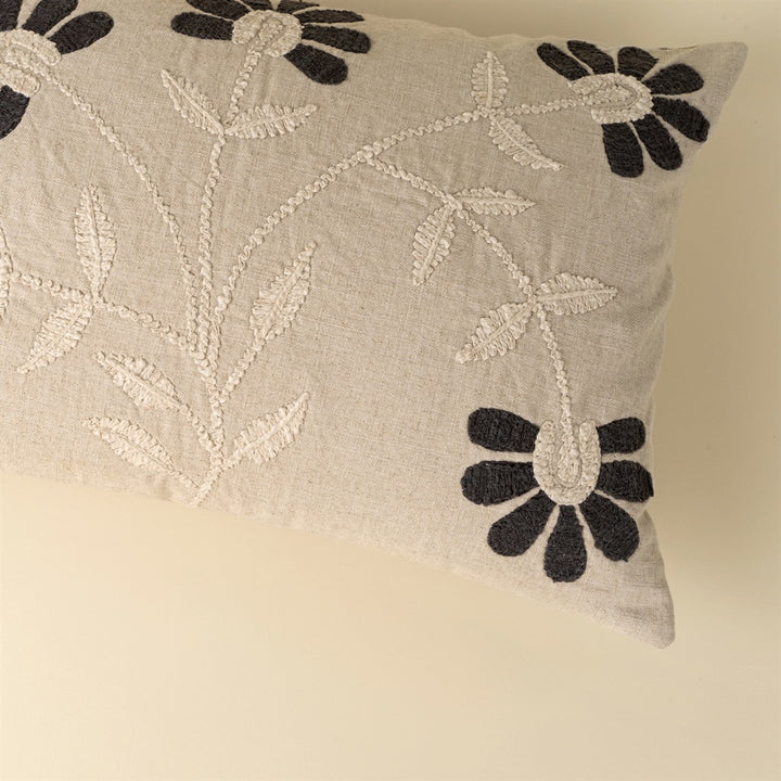 Charcoal Embroidered Petal Pillow