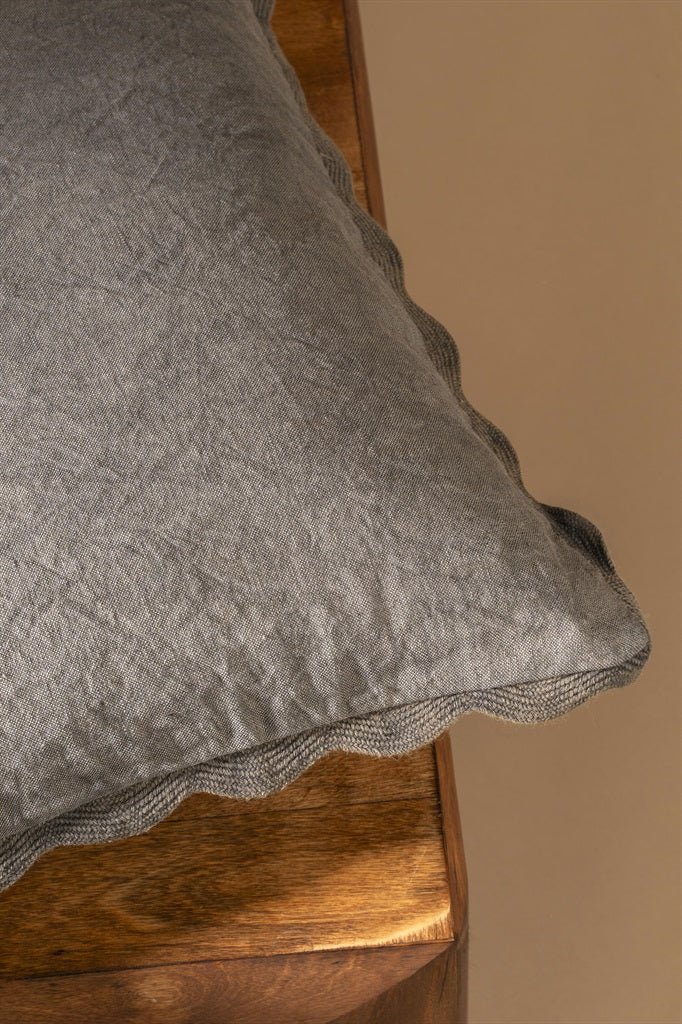 Charcoal Scalloped Edge Cotton Linen Pillow