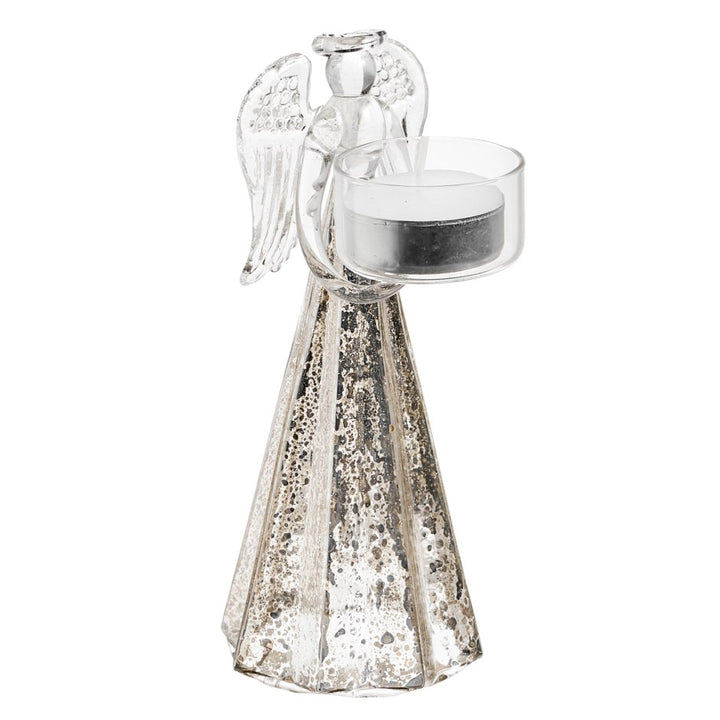 Silver Mercury Glass Angel Candle Holder