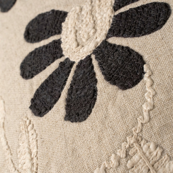 Charcoal Embroidered Petal Pillow
