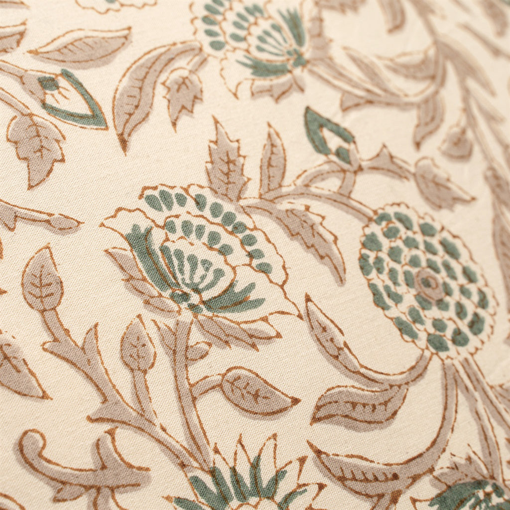 Golden Floral Block Print Cotton Pillow