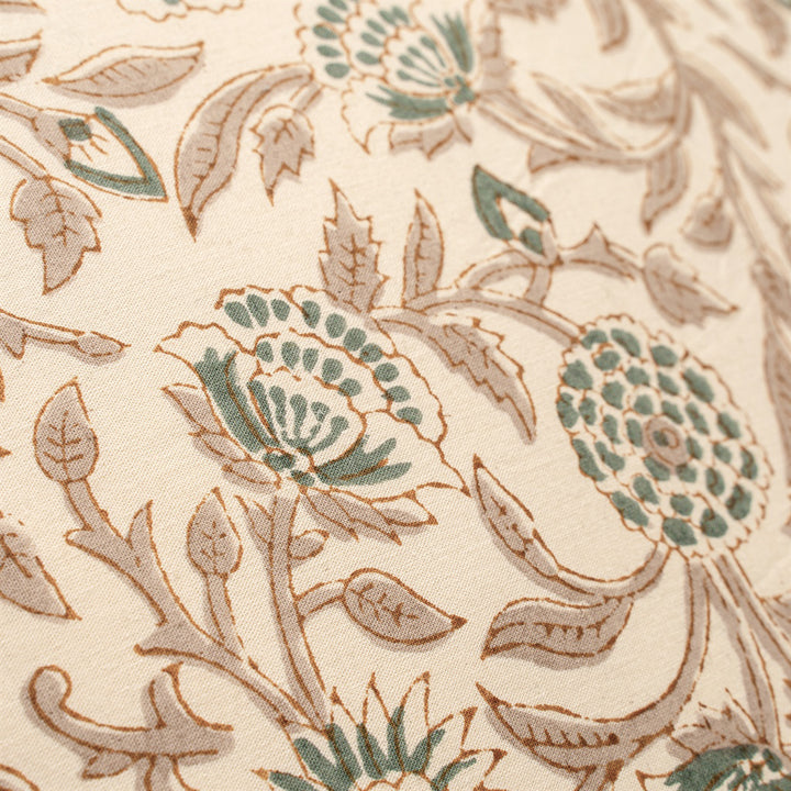 Golden Floral Block Print Cotton Pillow