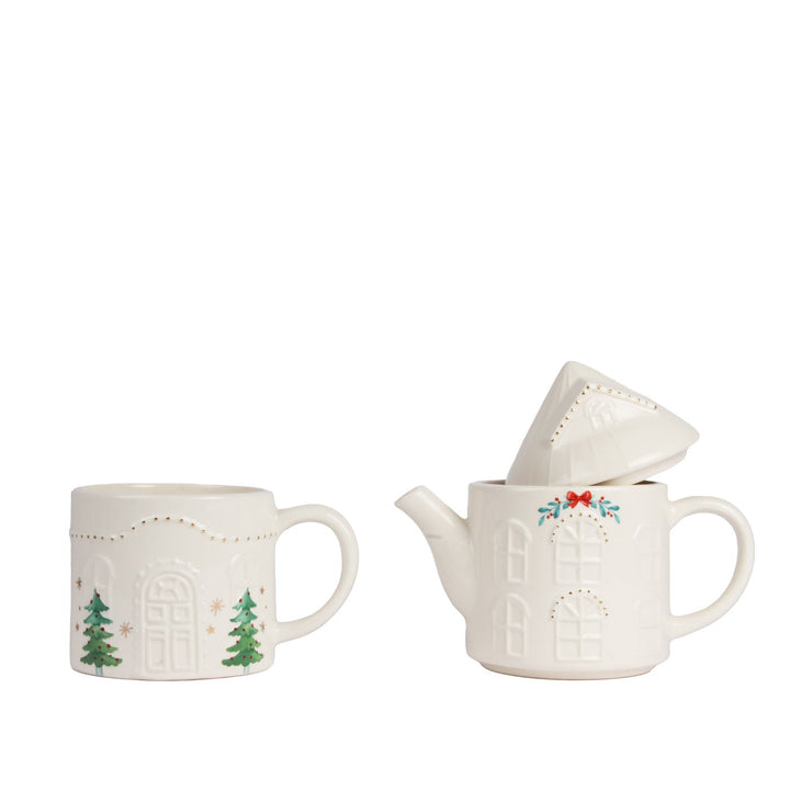 Winter Cottage Tea & Mug Set