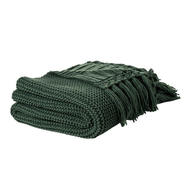 Dark Green Knit Throw Blanket