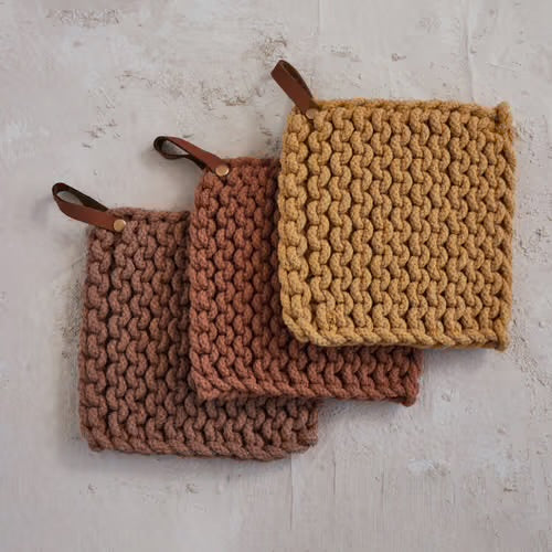 Crocheted Pot Holder with Leather Loop