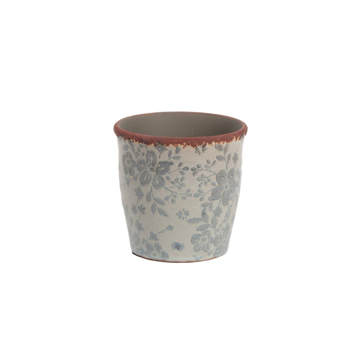 Blue Floral Stoneware Planter