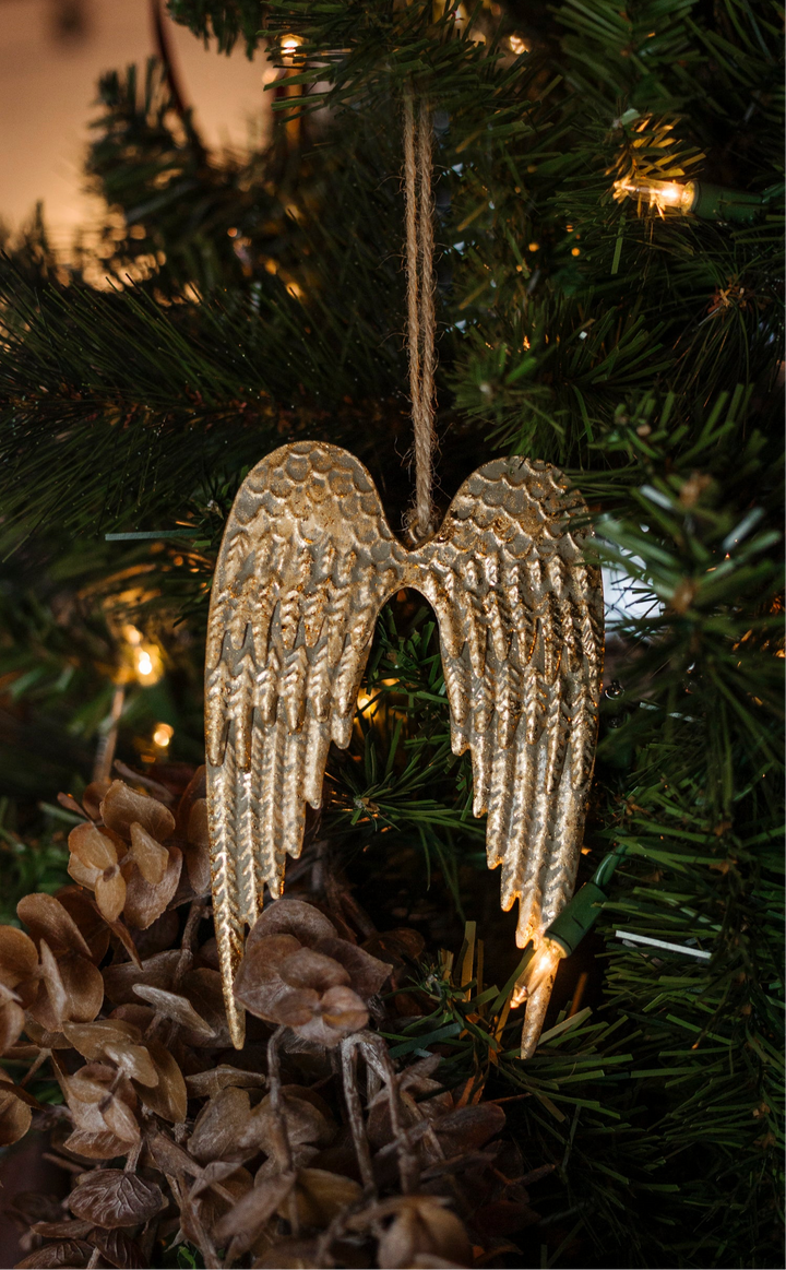 Angel Wings Antiqued Gold Metal Ornament