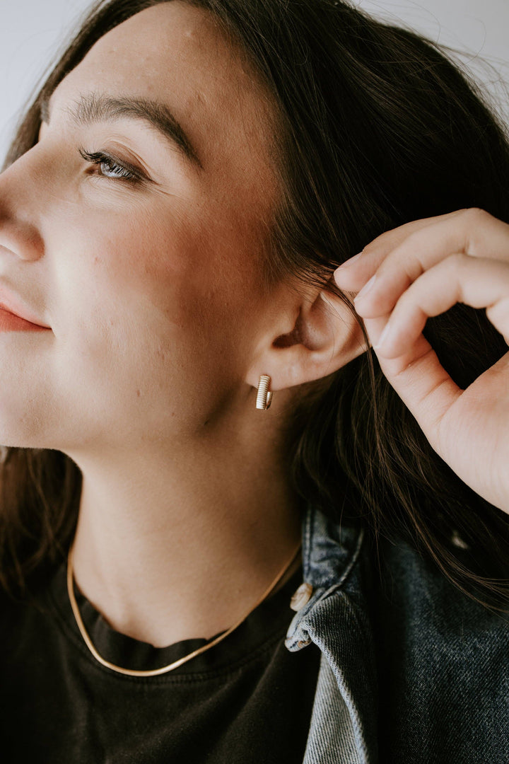 Pleated Gold Filled Huggie Hoop Earrings
