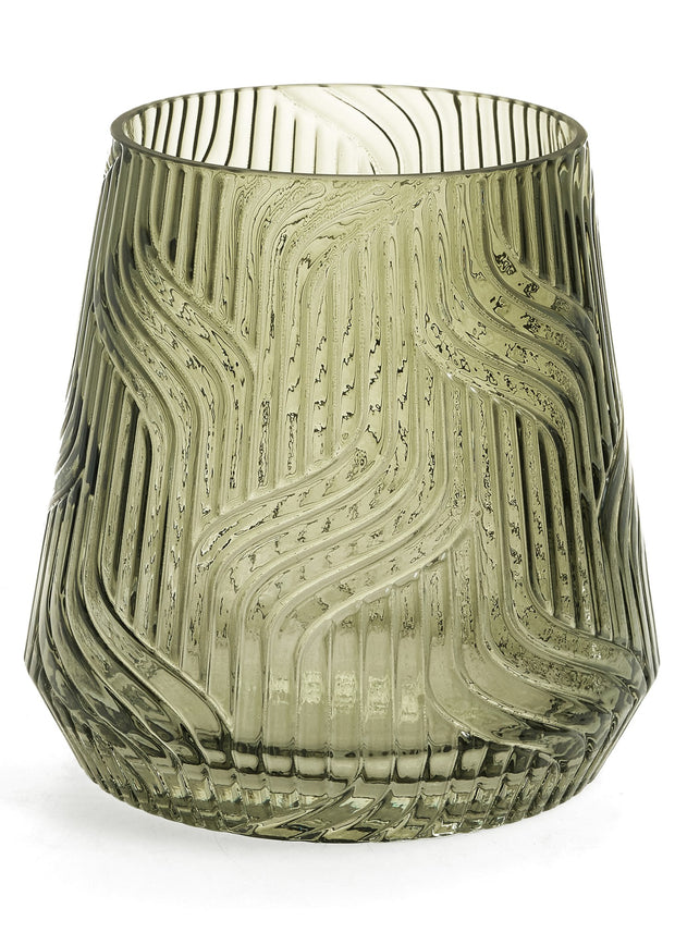 Textured Moss Green Glass Vase