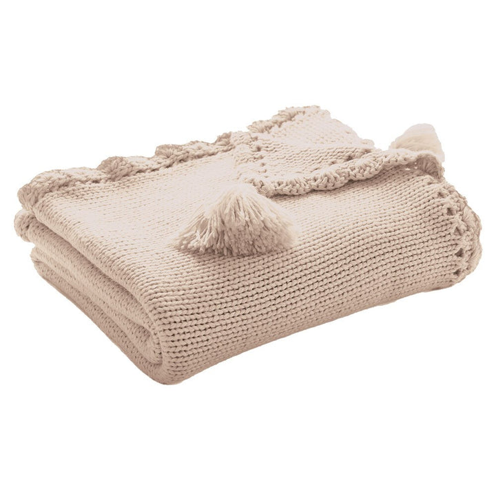 Beige Knit Throw with Tassels