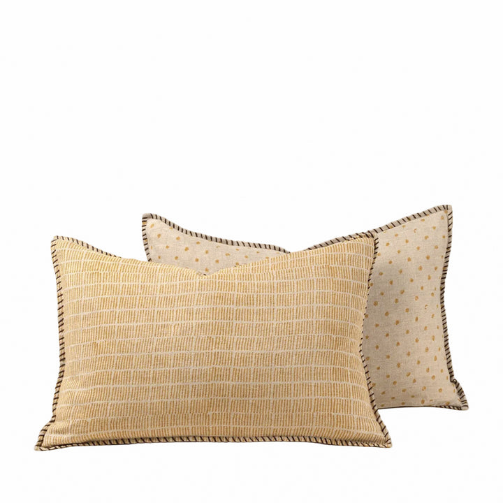 Sunflower dash and dot linen pillow
