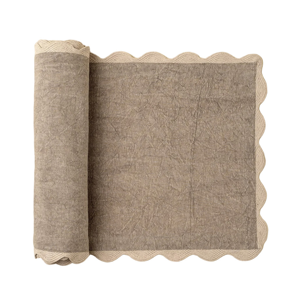 Scalloped Linen Table Runner · Sand