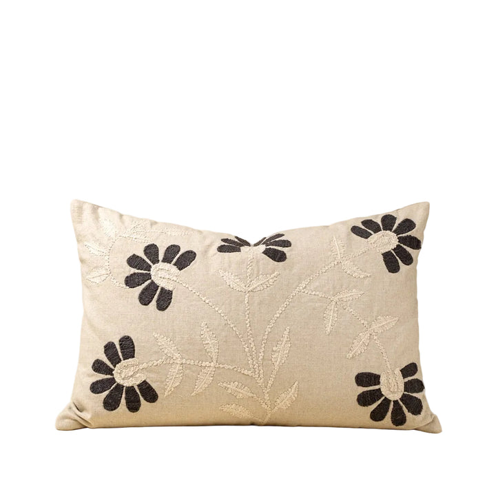 Charcoal Embroidered Petal Pillow