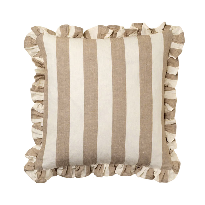 Beige Ruffle Stripe Cotton Linen Pillow