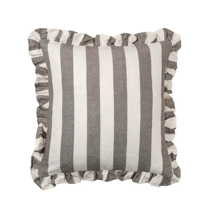 Grey Ruffle Stripe Cotton Linen Pillow