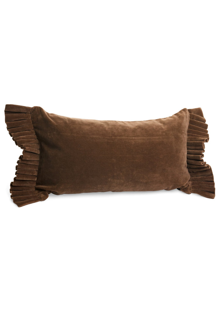 Chocolate Velvet Ruffle Lumbar Pillow
