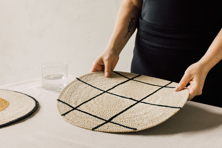 Black Grid Seagrass Placemat