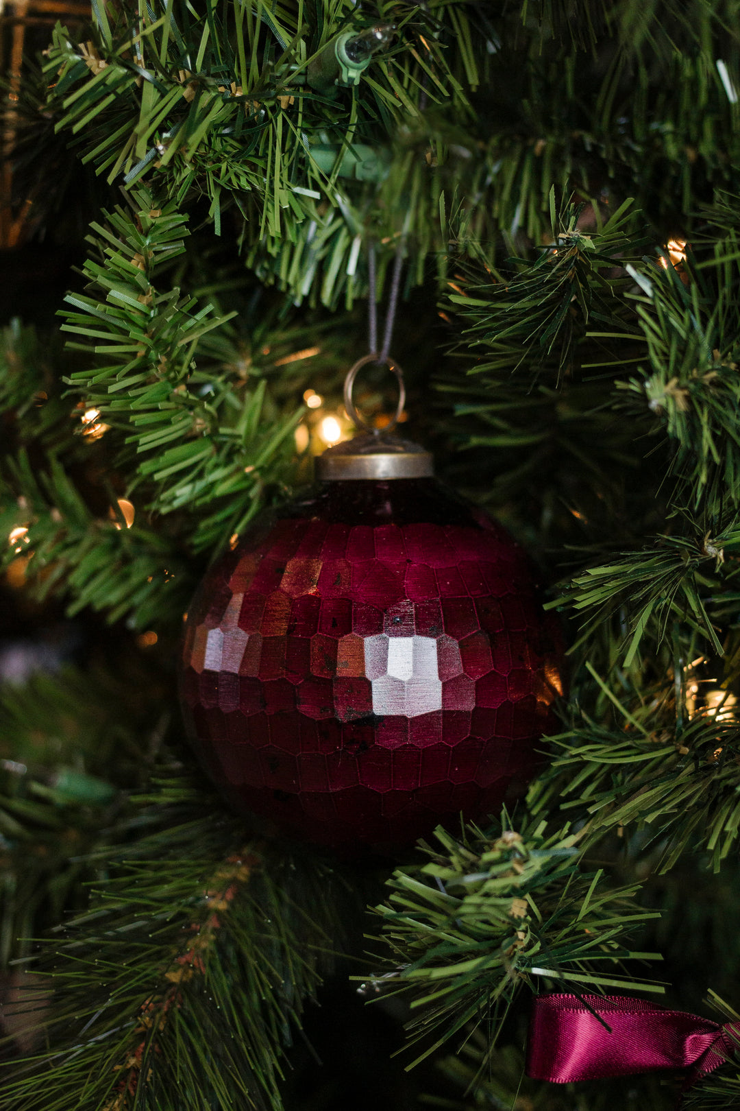 Cranberry Hammered Glass Ornament