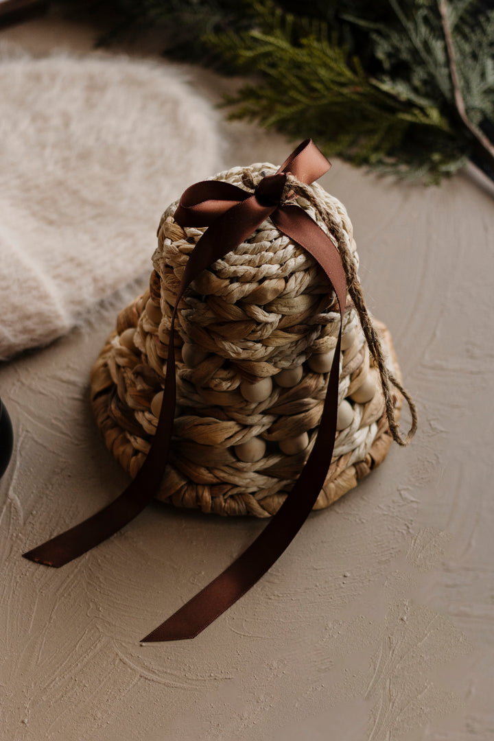 Woven Bell Ornament in Natural Hyacinth