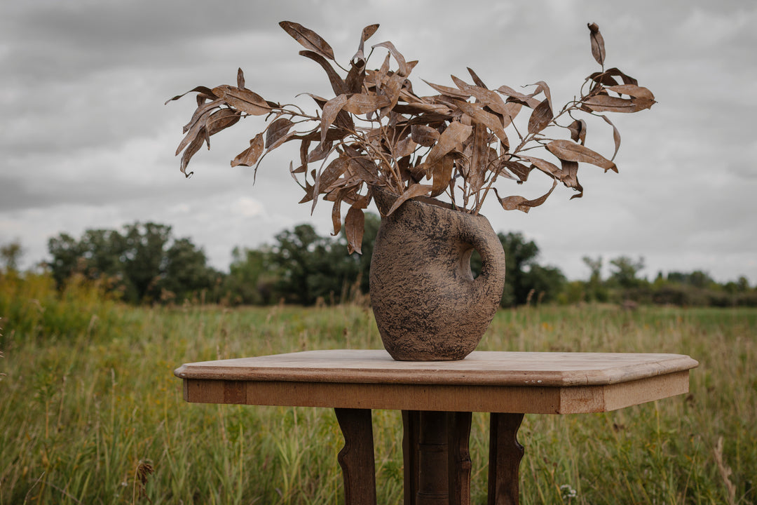 Sculptural Handle Vase in Earth Brown