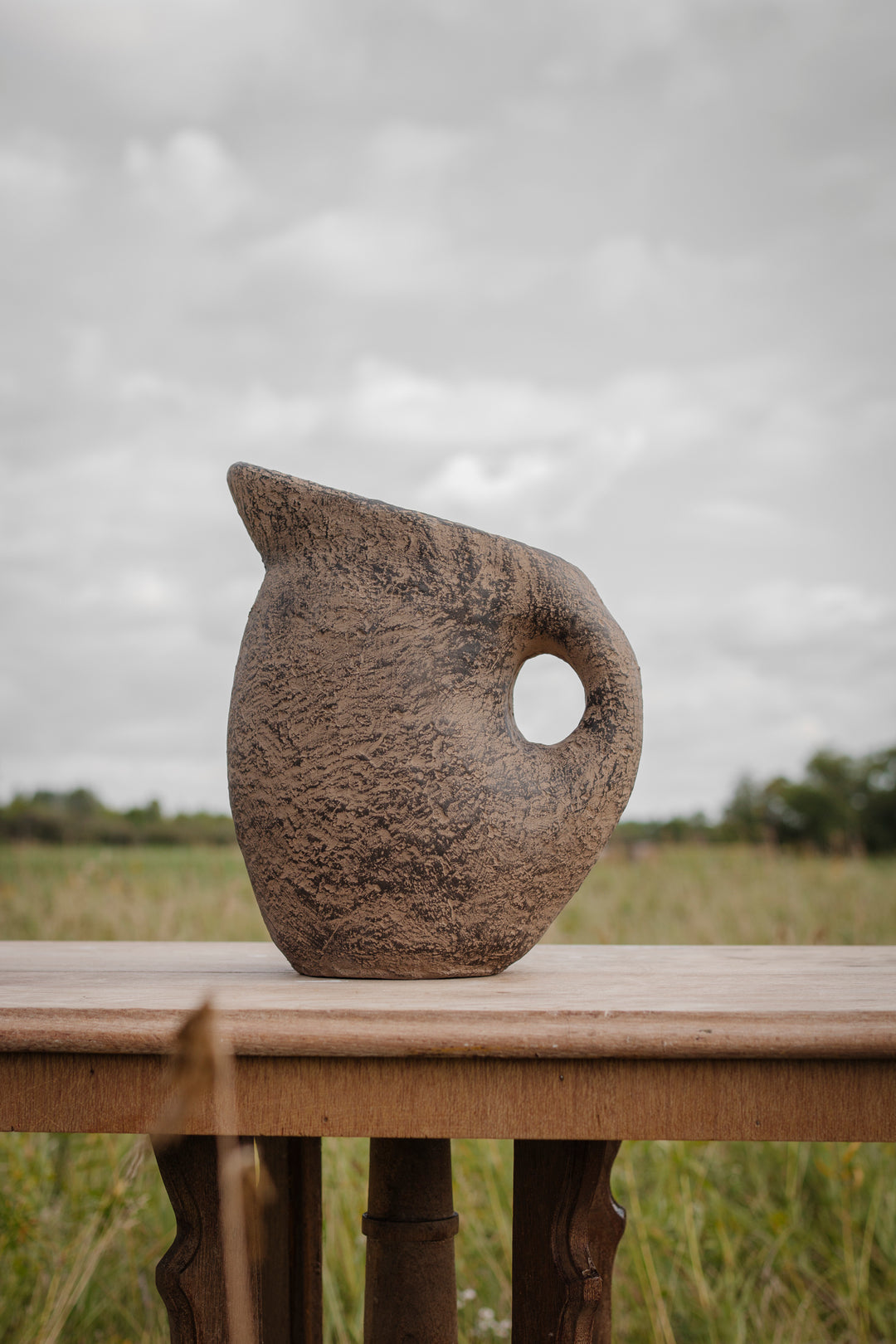 Sculptural Handle Vase in Earth Brown