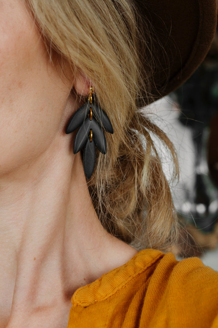 Black Dahlia Clay Earrings