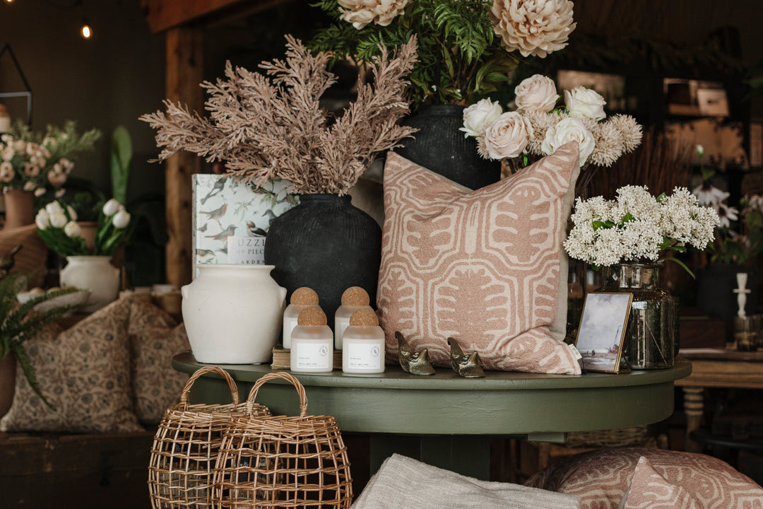 Oleander Terracotta Block Print Pillow
