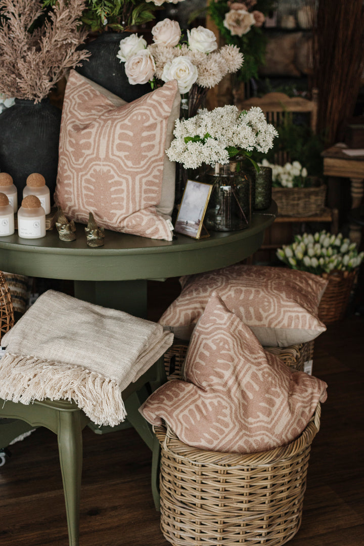 Oleander Terracotta Block Print Pillow
