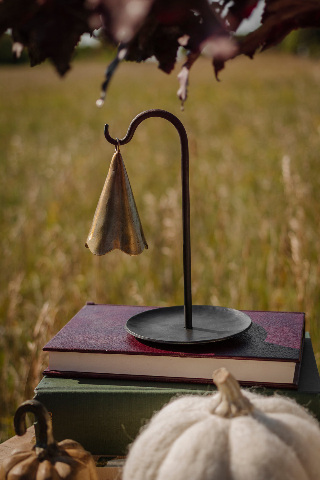 Sculptural Brass Bell on Iron Stand
