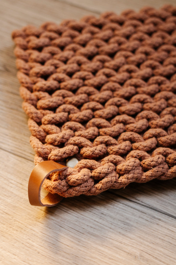 Crocheted Pot Holder with Leather Loop