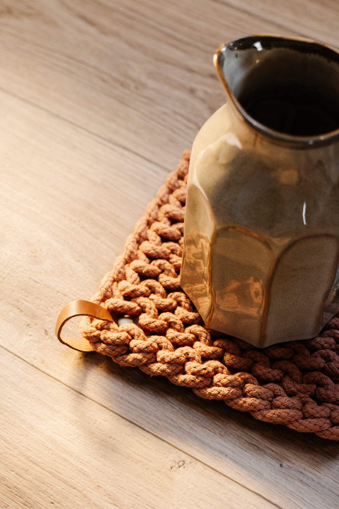 Crocheted Pot Holder with Leather Loop