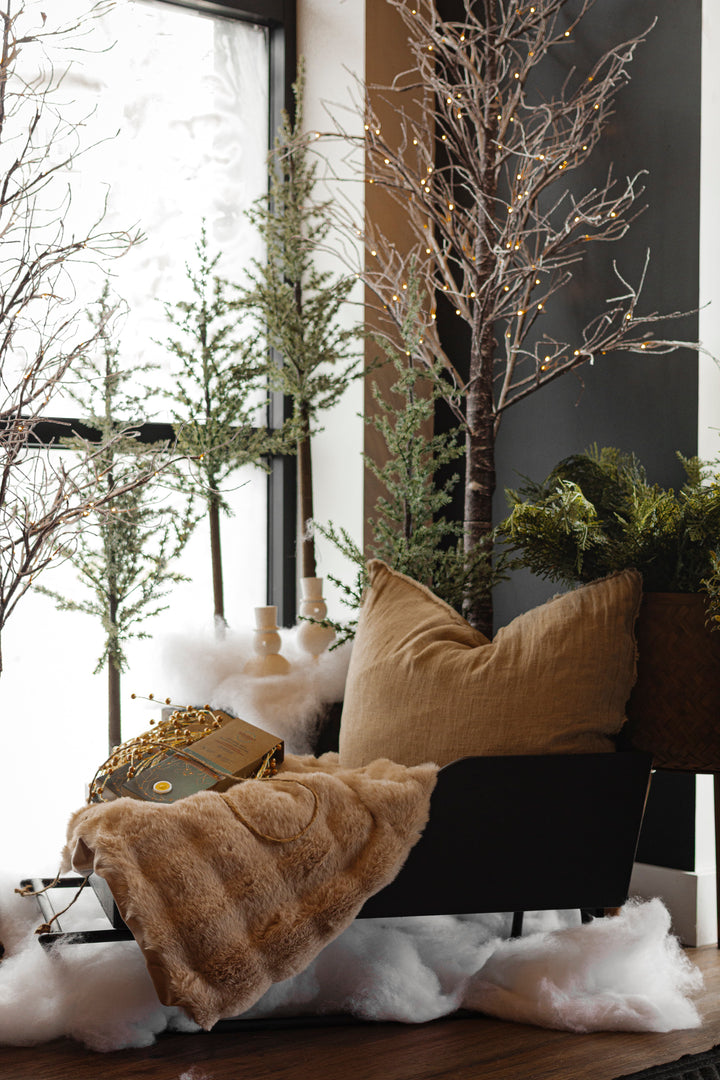 Faux Slim Pine Tree with Metal Base