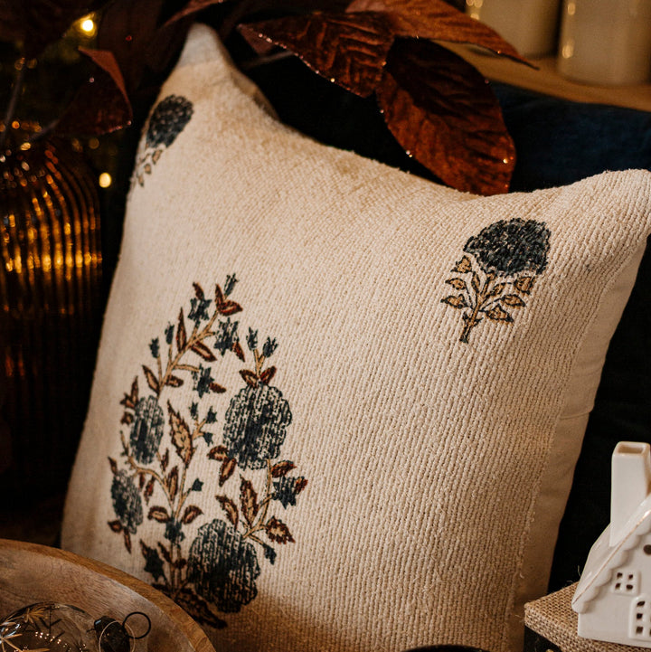 Handwoven Garden Bloom Cushion in Natural